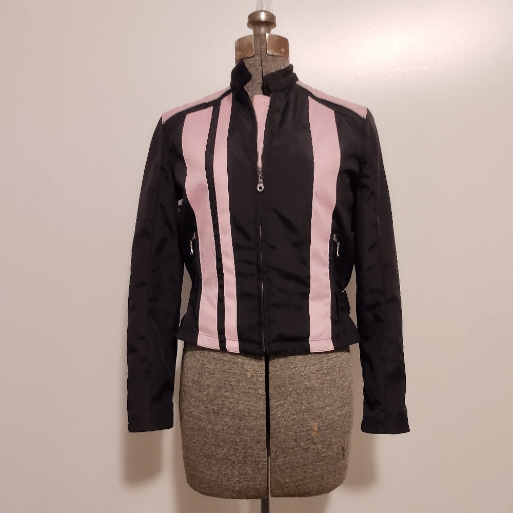 USA Biker Design black and pink nylon motorcycle riding jacket
